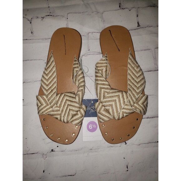 UNIVERSAL Thread Women's Louise Chevron Print Knotted Slide Sandals Tan Size 6.5 - Picture 1 of 4